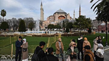 Tourists Visiting Hagia Sophia Mosque in Turkey’s Istanbul   