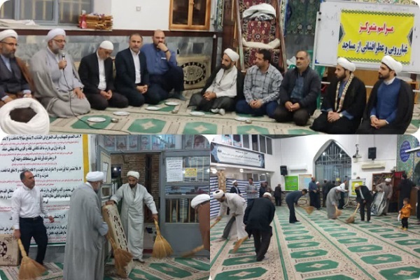 غبار روبی از مساجد با حضور امام جمعه آزادشهر در مسجد فاضل آباد